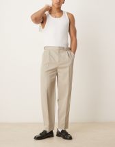 ASOS DESIGN wide leg dress pants with front pleats in dark stone