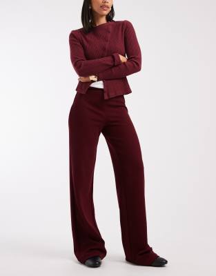 Asos Design Wide Leg Heavyweight Rib Knit Pants In Red