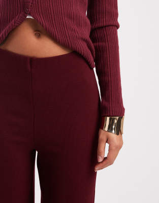 Asos Design Wide Leg Heavyweight Rib Knit Pants In Red
