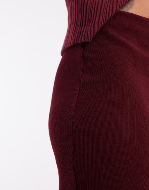 ASOS DESIGN wide leg heavyweight rib knit pants in burgundy, 4 of 5