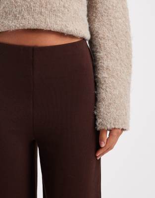 Asos Design Wide Leg Heavyweight Rib Knit Pants In Brown