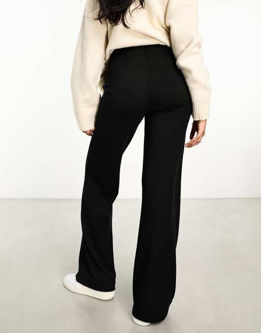 ASOS DESIGN wide leg heavyweight rib pants in black