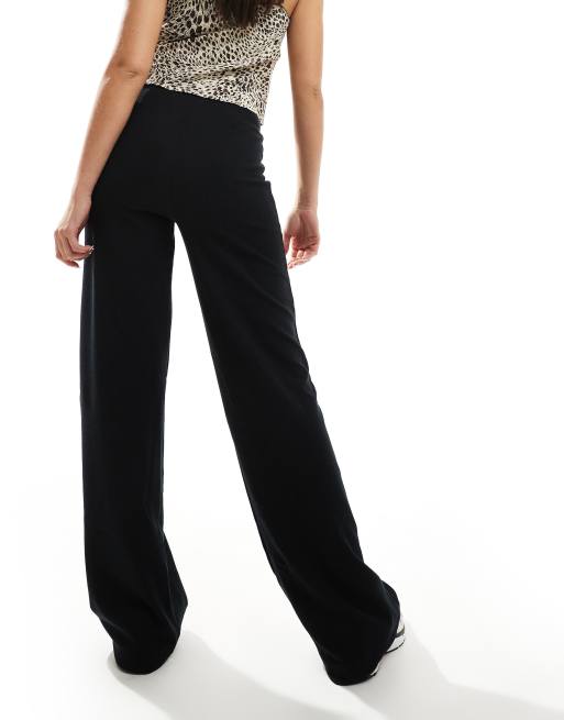 ASOS DESIGN wide leg heavyweight rib pants in black, 3 of 5
