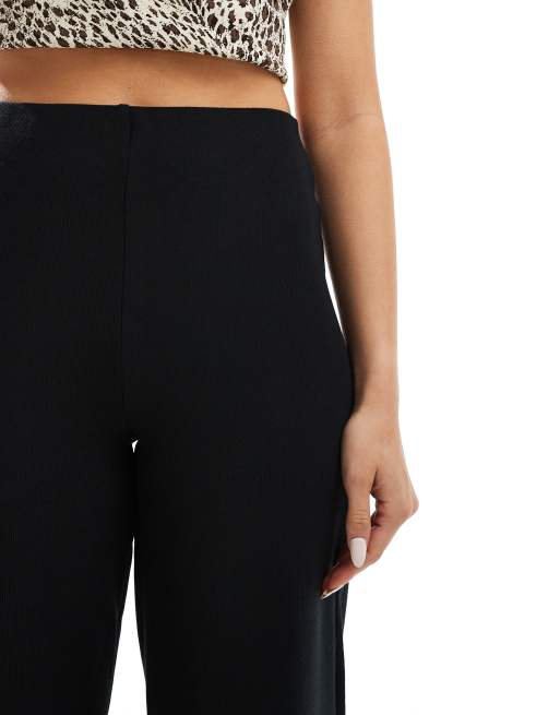 ASOS DESIGN wide leg heavyweight rib pants in black, 4 of 5