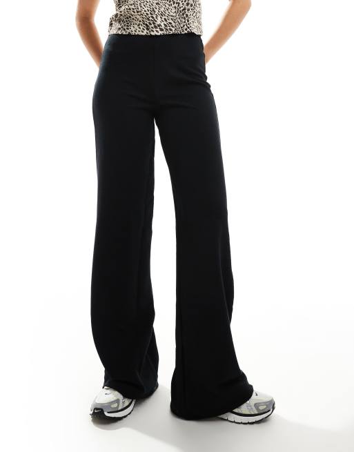 ASOS DESIGN wide leg heavyweight rib pants in black, 5 of 5