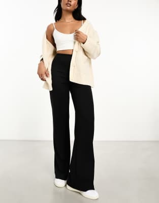 wide leg heavyweight rib pants in black