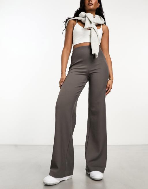 ASOS DESIGN rib flare trouser in grey marl