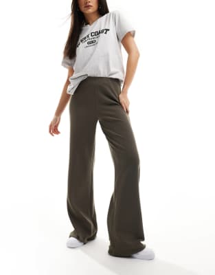 wide leg heavyweight rib pants in gray