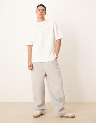 ASOS DESIGN wide leg heavyweight scuba-style fabric sweatpants in gray heather