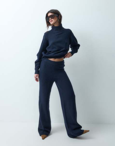 ASOS DESIGN Wide-Leg-Hose als Kombiteil mit Wolle in Marineblau - view 1