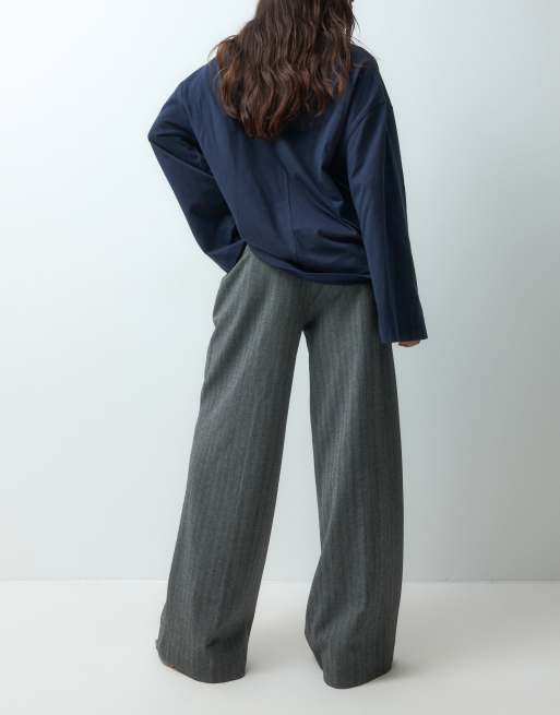 ASOS DESIGN Wide-Leg-Hose mit schmal zulaufendem Bein in Grau mit Fischgrätmuster, 5 von 5