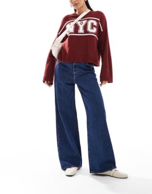 Asos Design Wide Leg Jean In Indigo-blue