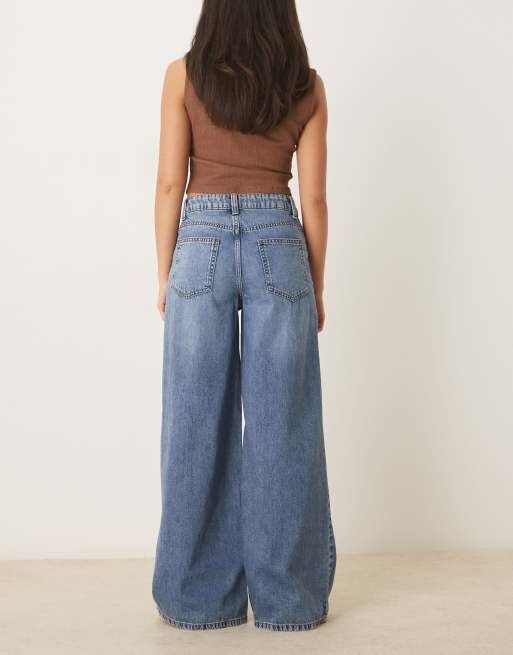 ASOS DESIGN soft wide leg jean in midwash blue