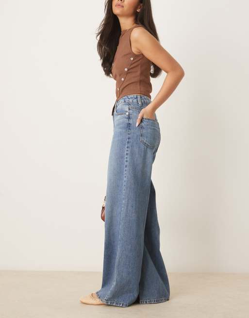ASOS DESIGN soft wide leg jean in midwash blue
