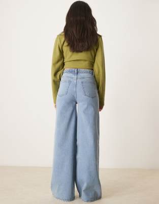Asos Design Wide Leg Jean With Braided Waist In Blue