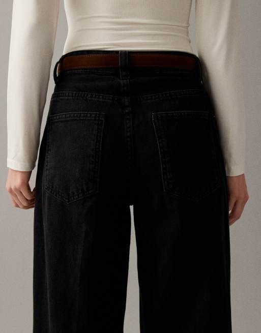 ASOS DESIGN wide leg jean with crease front and belt in black, 4 of 7