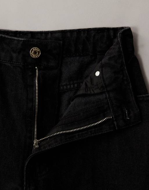 ASOS DESIGN wide leg jean with crease front and belt in black, 7 of 7