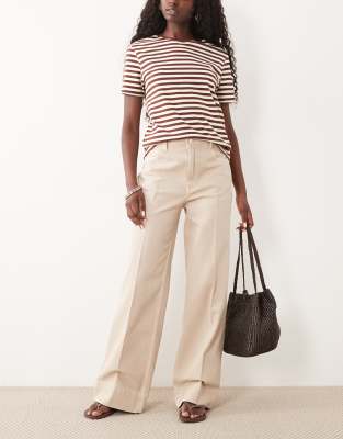 Asos Design Wide Leg Jean With Crease Front In Neutral