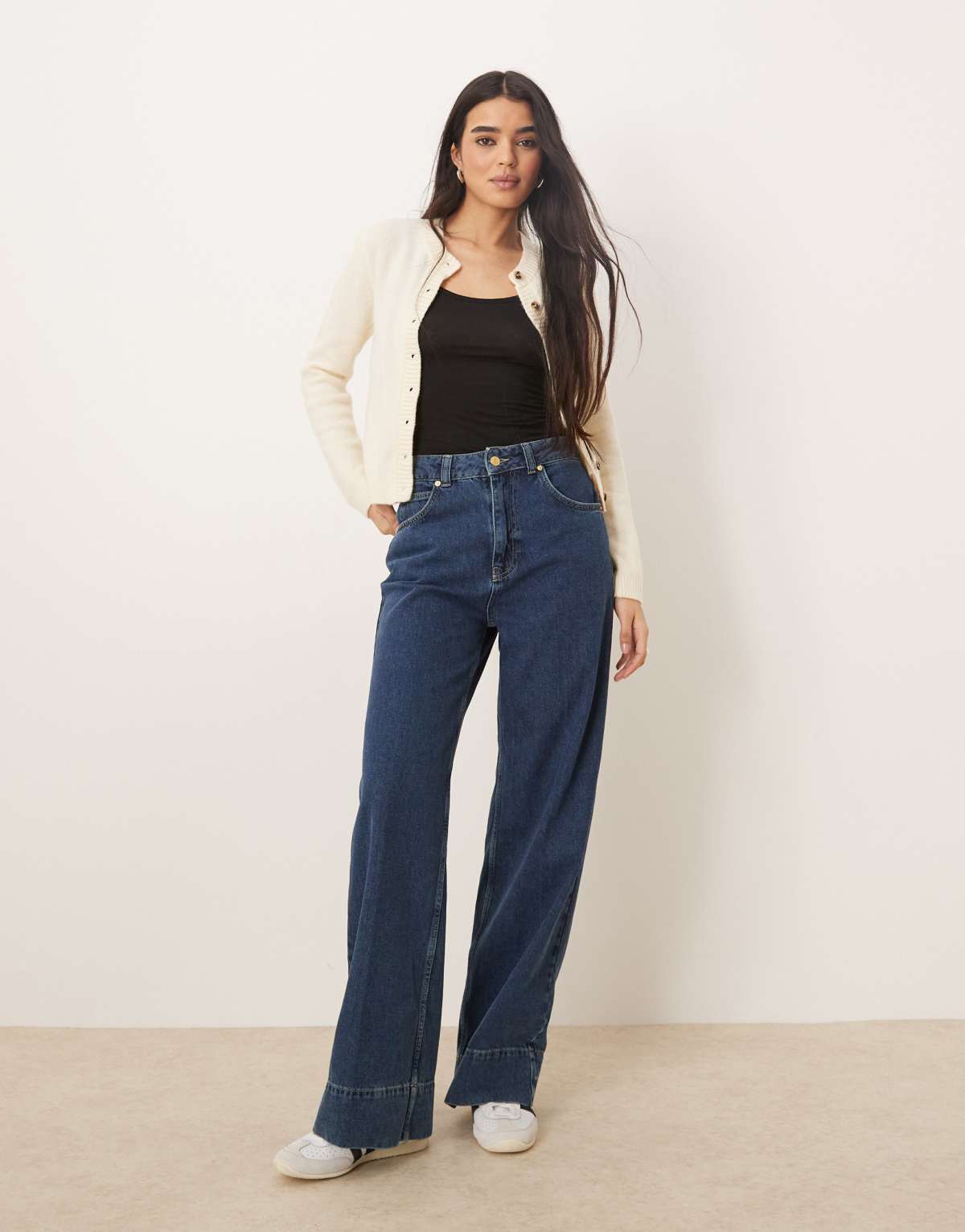 ASOS DESIGN wide leg jean with deep hem in midwash co-ord