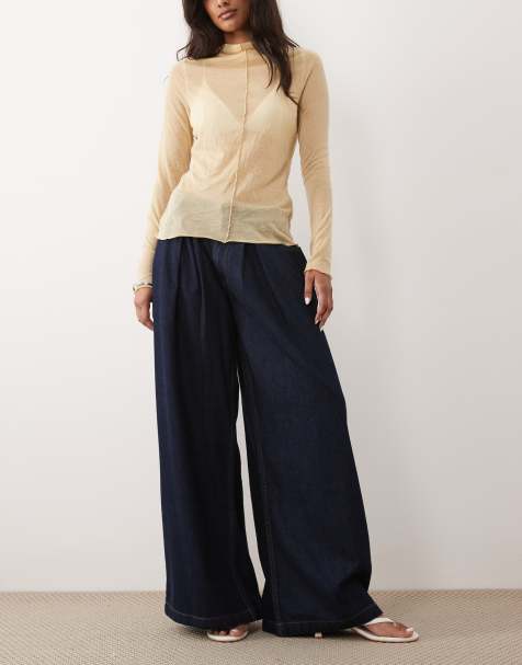 ASOS DESIGN wide leg jean with pleat detail in rinse wash