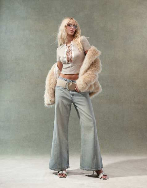 ASOS DESIGN wide leg jean with twisted seam in light wash - view 1