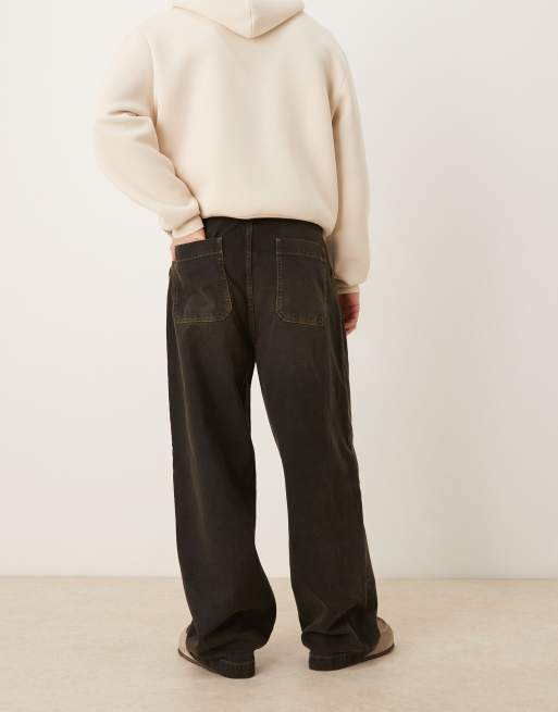 ASOS DESIGN wide leg jeans in brown wash with pleats and belt