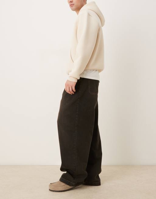 ASOS DESIGN wide leg jeans in brown wash with pleats and belt