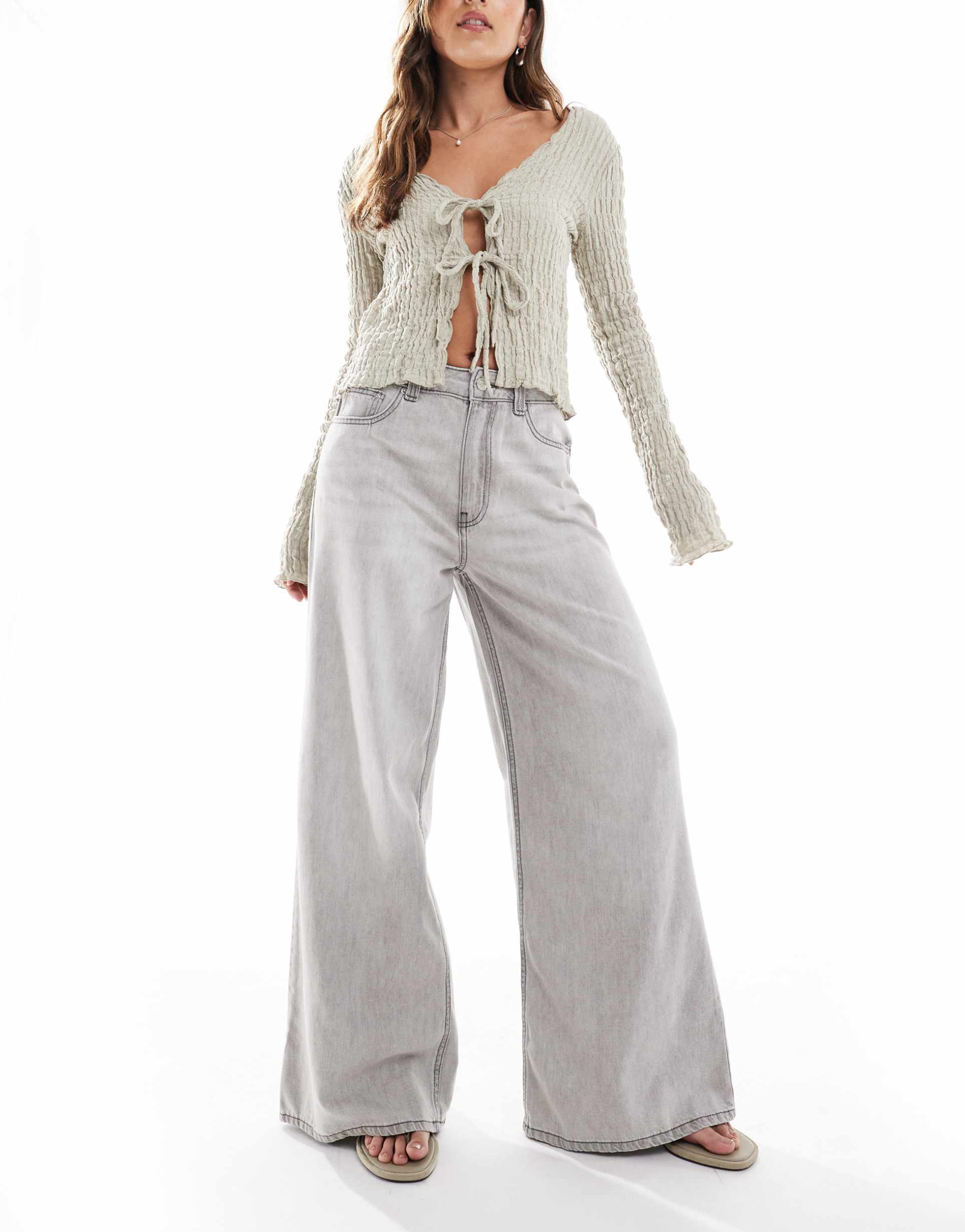 asos design wide leg jeans in gray