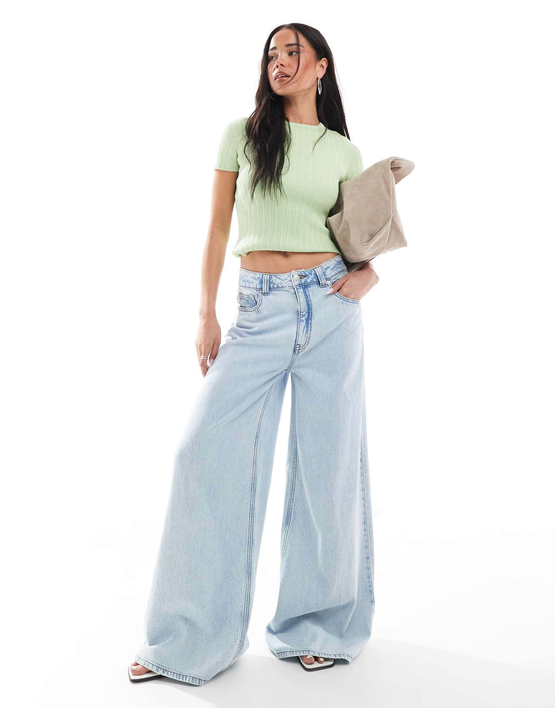 asos design wide leg jeans in light wash