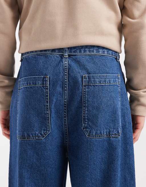 ASOS DESIGN wide leg jeans in mid wash blue with pleats and belt, 5 of 5