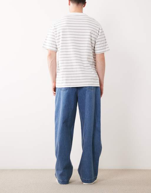 ASOS DESIGN wide leg jeans in mid washed blue with self tie, 2 of 5