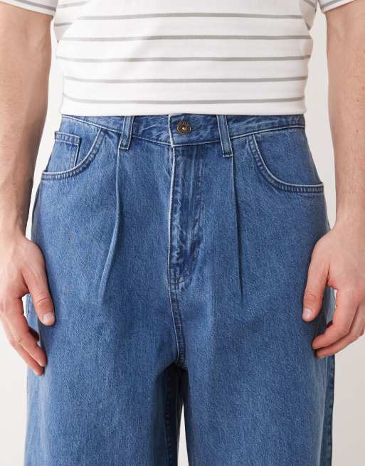 ASOS DESIGN wide leg jeans in mid washed blue with self tie, 5 of 5