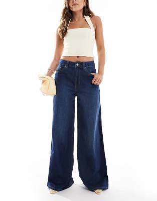 Asos Design Wide Leg Jeans In Blue