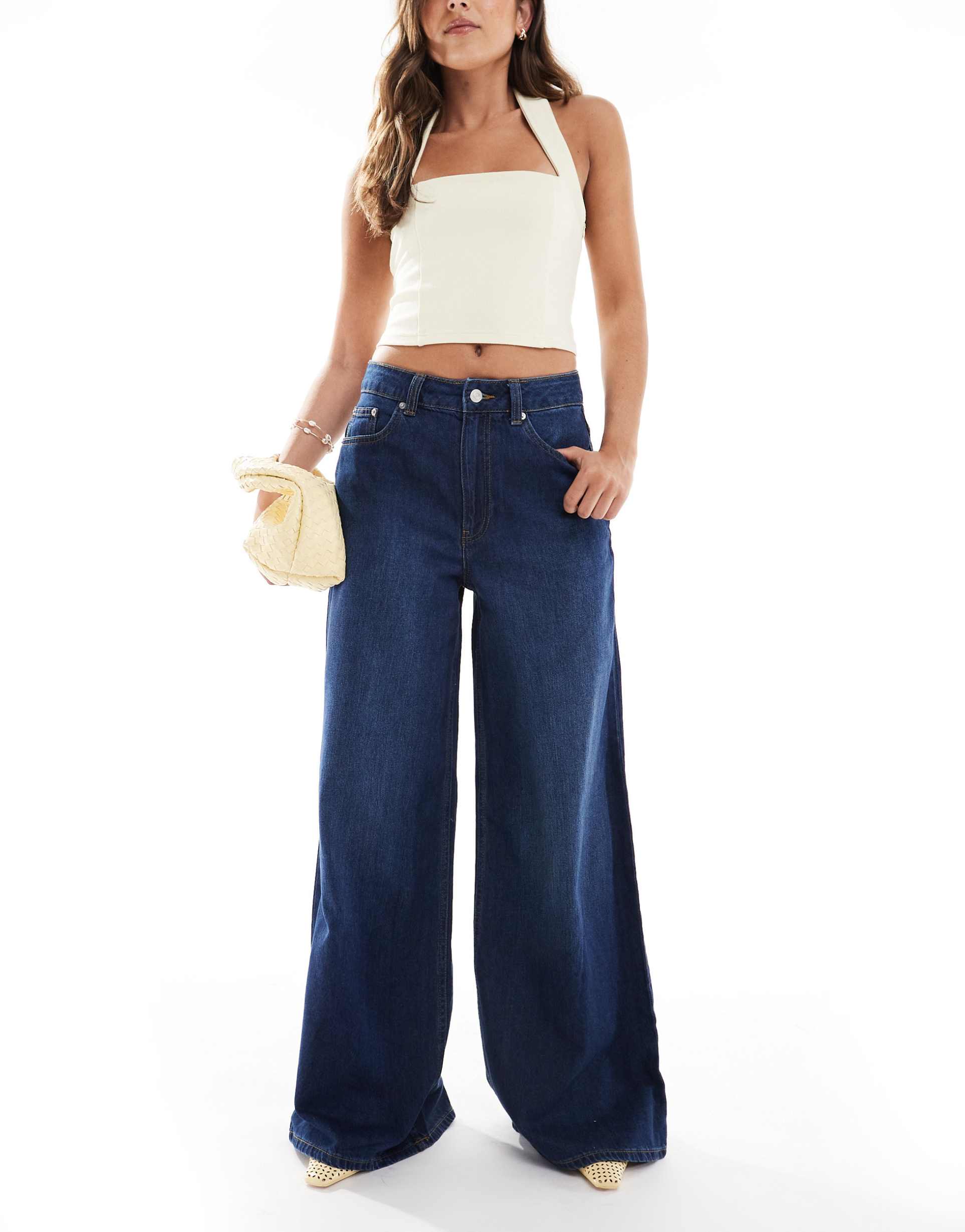 asos design wide leg jeans in rinse