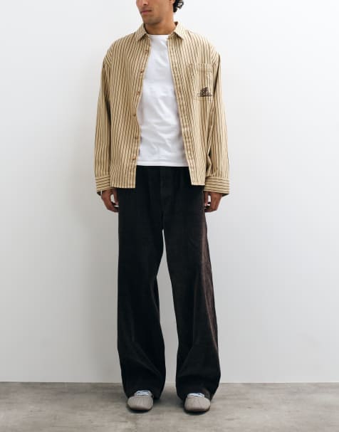 ASOS DESIGN wide leg jeans in soft brown with pleat - view 1