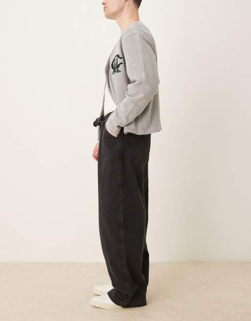 ASOS DESIGN wide leg jeans in washed black with pleats and belt, 2 of 5