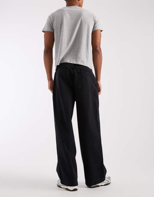 ASOS DESIGN wide leg jeans in washed black with pleats, 2 of 5