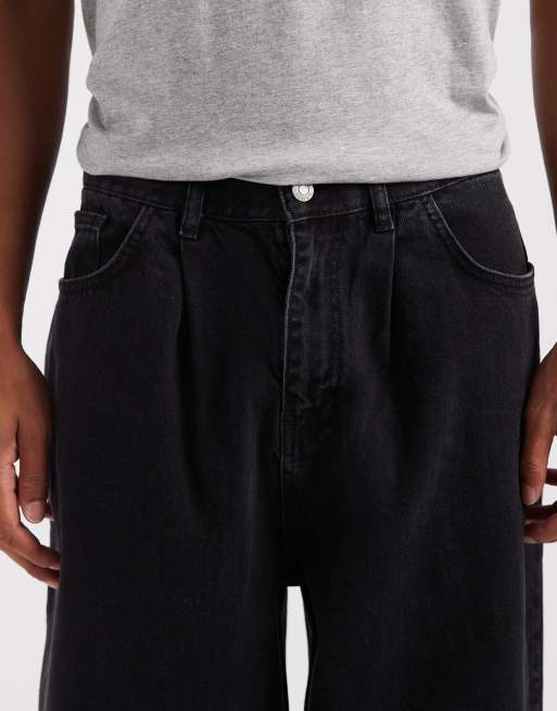 ASOS DESIGN wide leg jeans in washed black with pleats, 5 of 5