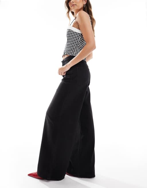 ASOS DESIGN wide leg jeans in washed black
