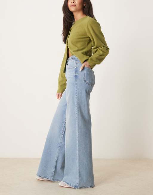 ASOS DESIGN wide leg jeans with braided waist in midwash, 3 of 5