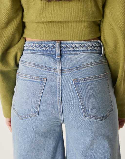 ASOS DESIGN wide leg jeans with braided waist in midwash, 4 of 5