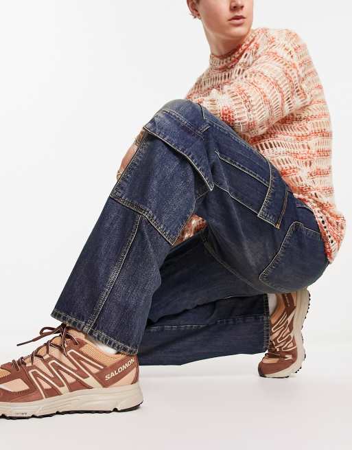 ASOS DESIGN wide leg jeans with cargo pockets in dark tint ASOS