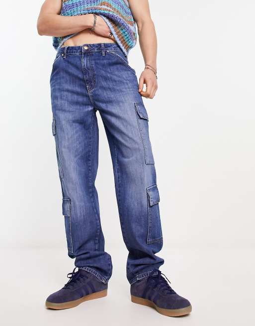 Shape Light Blue Wash Pocket Wide Leg Cargo Jeans