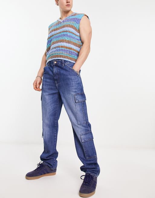 Mens jeans with pockets on hot sale the legs