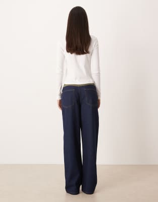 Asos Design Wide Leg Jeans With Corduroy Insert In Blue