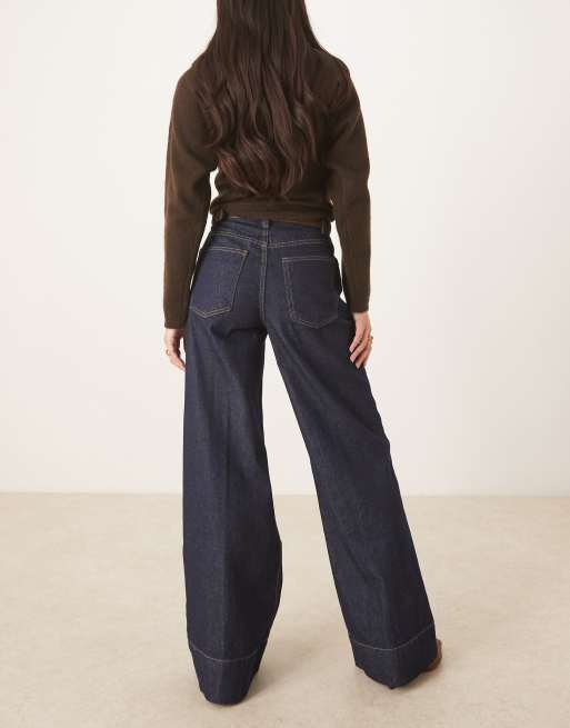 ASOS DESIGN wide leg jeans with crease front and belt in rinse