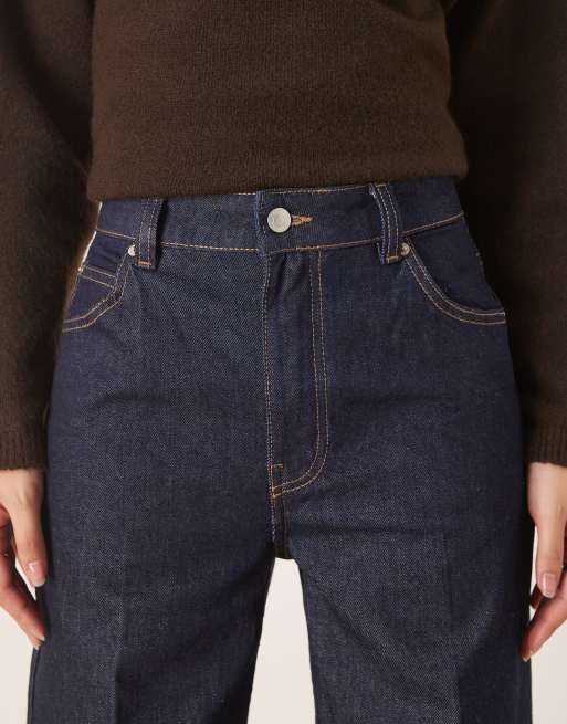 ASOS DESIGN wide leg jeans with crease front and belt in rinse