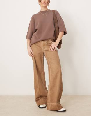 Asos Design Wide Leg Jeans With Crease Front In Brown