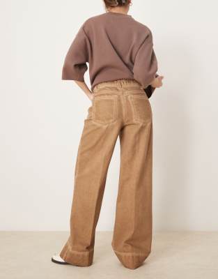 Asos Design Wide Leg Jeans With Crease Front In Brown