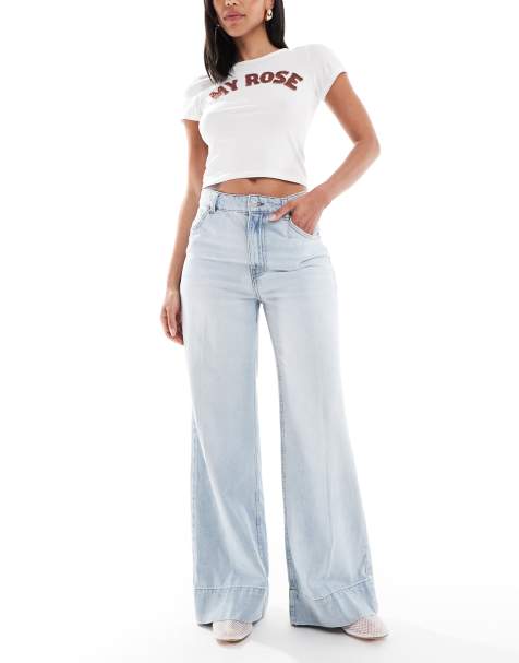 ASOS DESIGN wide leg jeans with crease front in pale wash - view 1